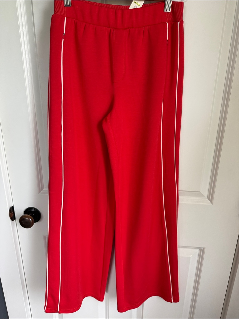 aerie Red Wide-Leg Track Pants with White Piping